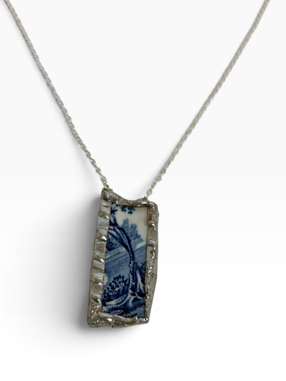 Johnson Bros Old Britain Castles Broken China Necklace – Silver Plated Pendant